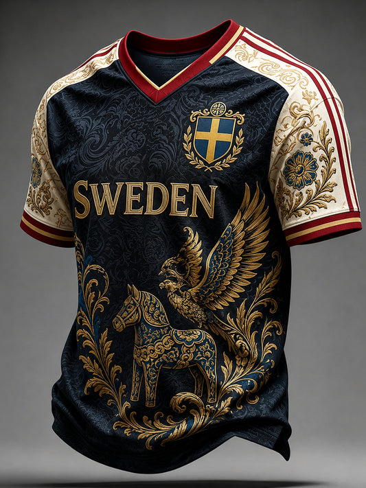 Herrer retro svensk fotball supporterkunst trykt avslappet genser