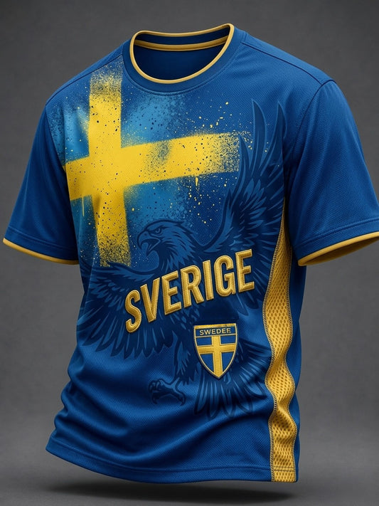 Herlig retro svensk fotballsupporter t-skjorte, avslappet og sporty