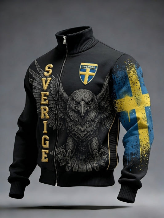 Retro svensk fotballsupporter avslappet sporty jakke med ståkrage