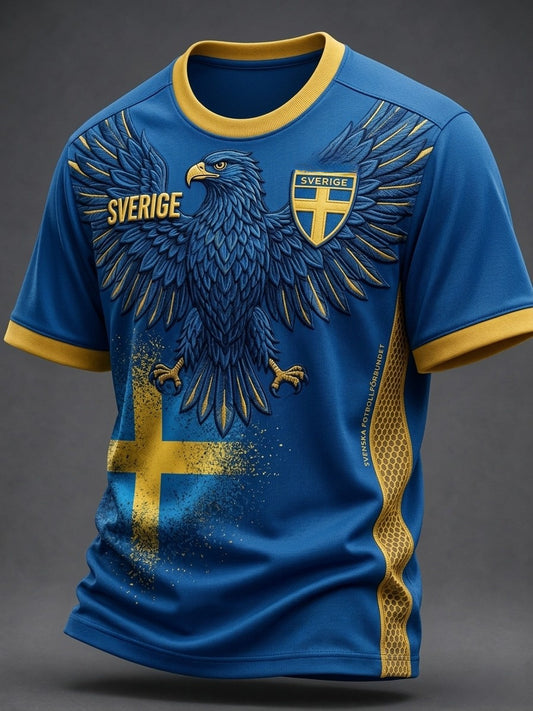 Herlig retro svensk fotballsupporter t-skjorte, avslappet og sporty