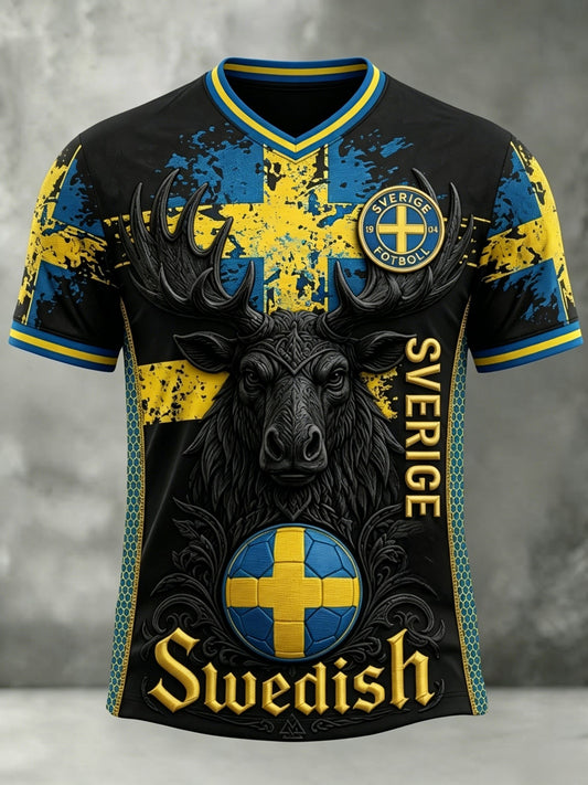 Herlig retro svensk fotballsupporter t-skjorte, avslappet og sporty