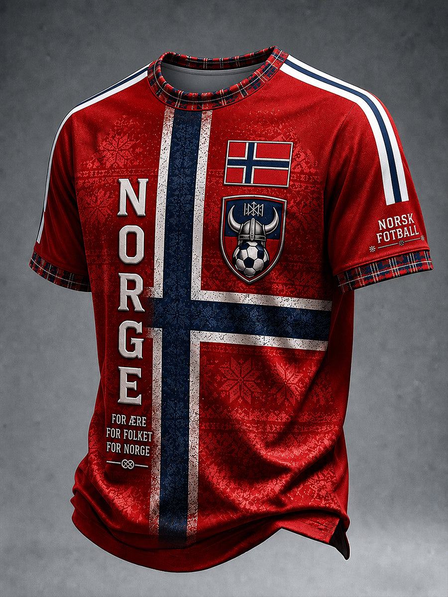 Menns Retro Nordisk-stil norsk fotballsk viftsflytning med kunstnerisk trykt