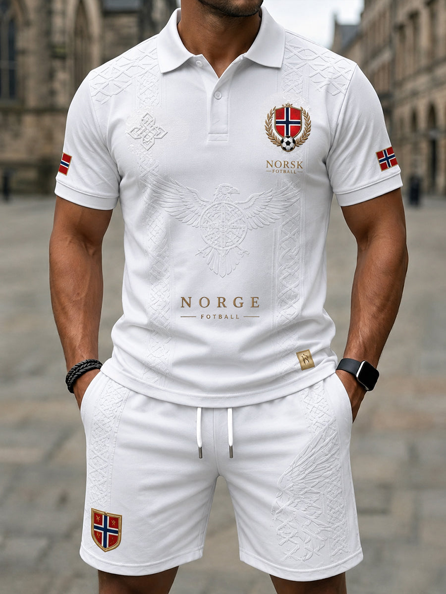 Menns Retro Nordisk-stil norsk fotballvifte Casual 2-stav Jersey Sett med kunstnerisk print