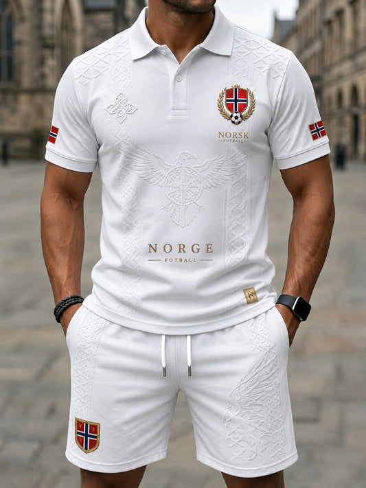 Menn Retro Nordisk stil norsk fotballfan Casual 2-stangs trøyesett med kunstnerisk trykk