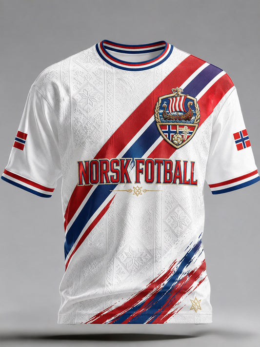 Herre retro fotballfana-fritidsdrakt i nordisk stil for menn, med kunstnerisk trykk