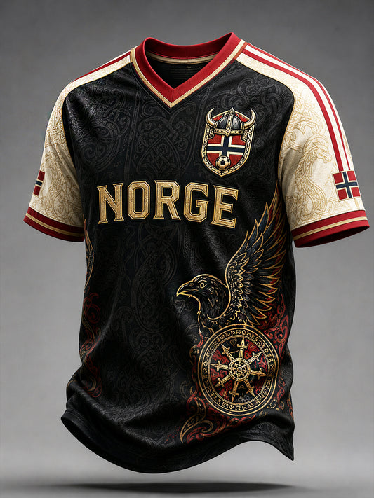 Herre retro fotballfana-fritidsdrakt i nordisk stil for menn, med kunstnerisk trykk