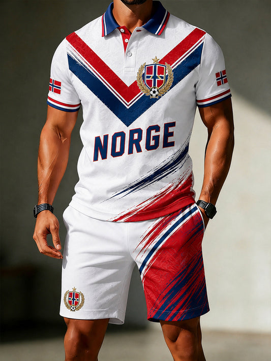 Menns retro nordisk stil norsk fotballfan uformell 2-delt draktsett med kunstnerisk trykk