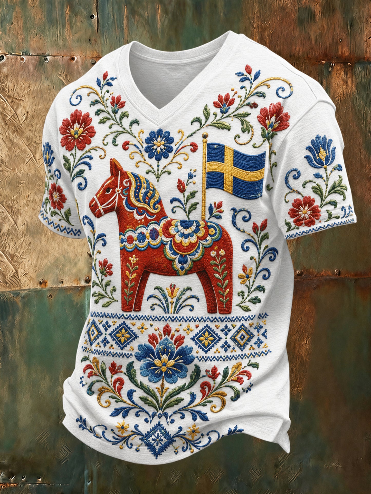 Herrtröja med konsttryck till minne av den svenska midsommar- och nationaldagen