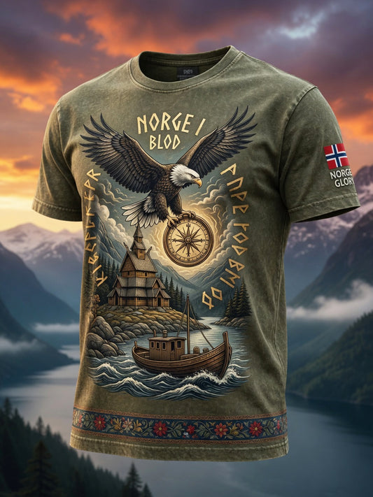 Vintage norske ørn-totem kunsttilskuende T-shirt
