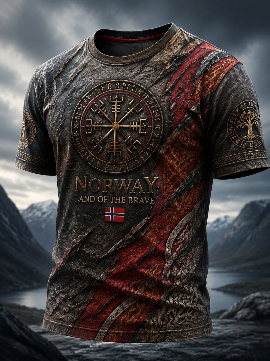 Retro norsk kunst-totem-patchwork Casual T-shirt