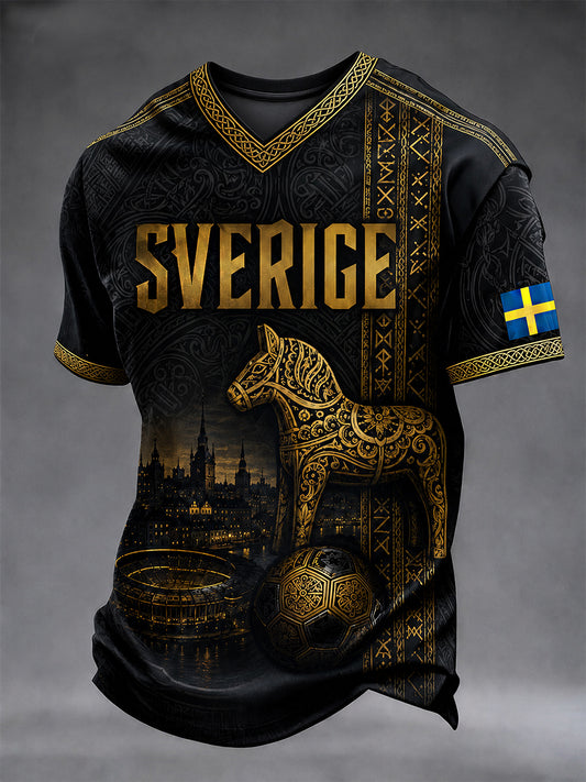 Retro svensk fotballfan-kunsttrykk avslappet genser