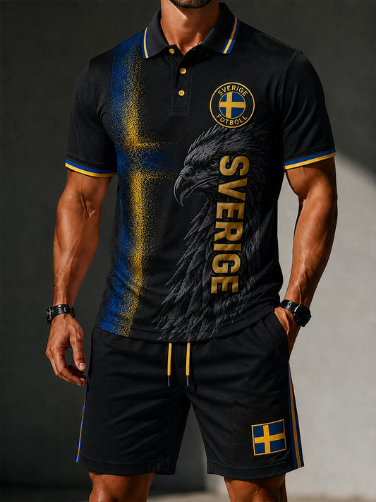 Retro svensk fotballfanart-print, avslappet 2-delt sett