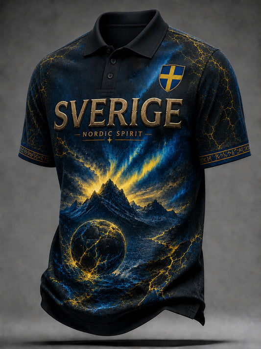 Retro svensk fotballfan-kunsttrykk avslappet genser