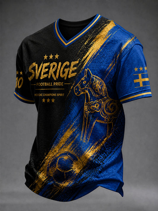 Retro svensk fotballfan-kunsttrykk avslappet genser