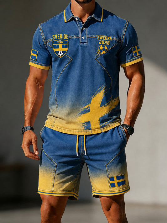 Retro svensk fotballfanart-print, avslappet 2-delt sett