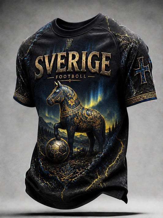 Retro svensk fotballfan-kunsttrykk avslappet genser