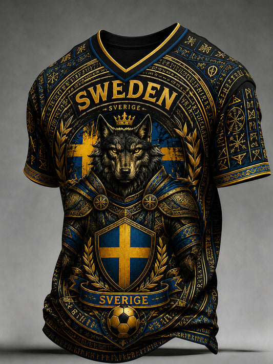 Retro svensk fotballfan-kunsttrykk avslappet genser