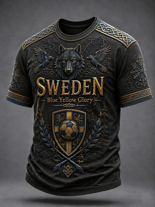 Retro svensk fotballfan-kunsttrykk avslappet genser