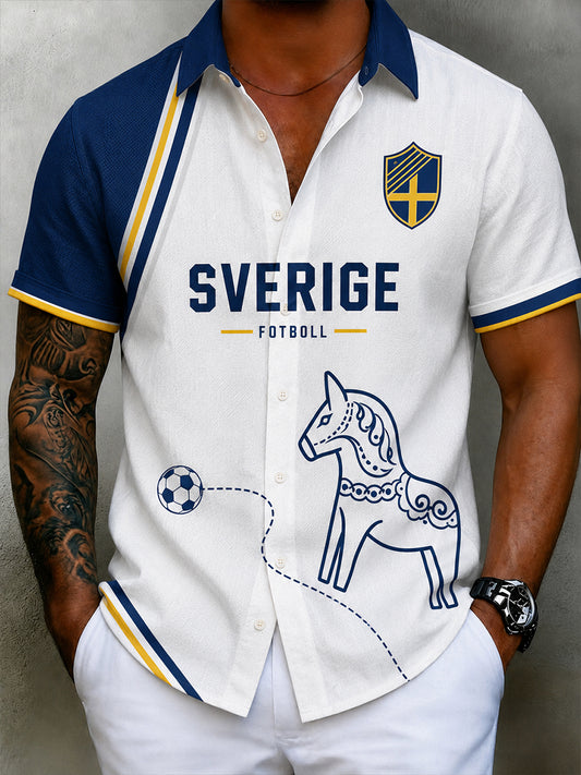Retro svensk fotballfan-kunsttrykk avslappet bomull-linenskjørt