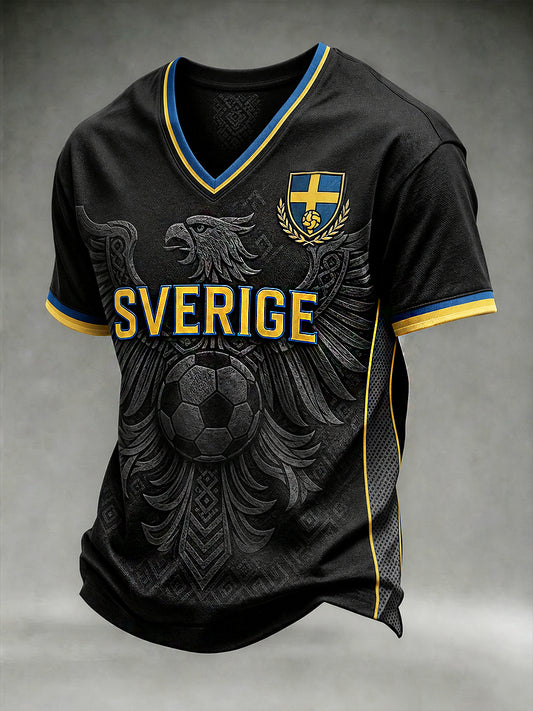 Retro svensk fotballfan-kunsttrykk avslappet genser