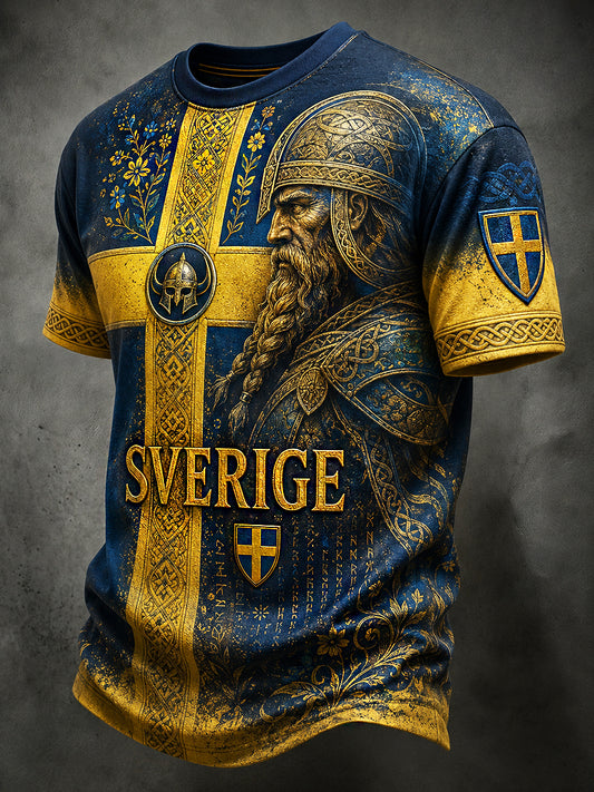 Retro svensk fotballfan-kunsttrykk avslappet genser