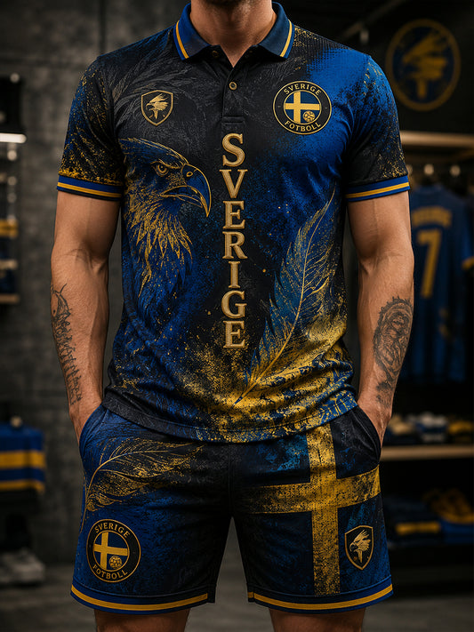 Retro svensk fotballfanart-print, avslappet 2-delt sett
