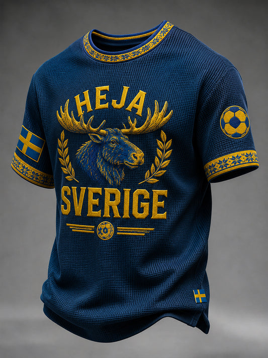 Retro svensk fotballfan-kunsttrykk avslappet genser