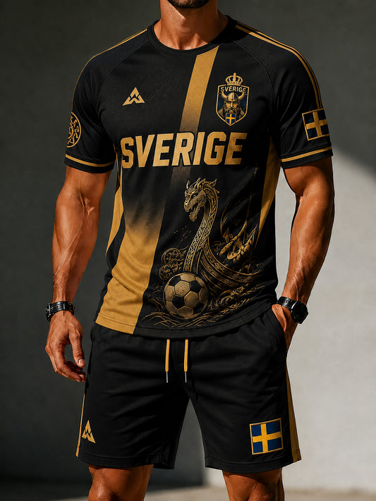 Herresett med fotballmotiv – kortermet trøye og shorts