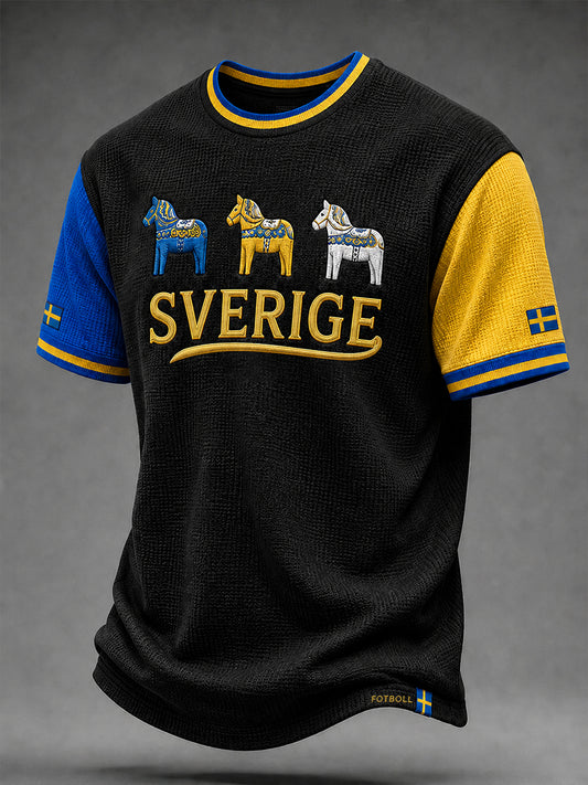 Retro svensk fotballfan-kunsttrykk avslappet genser