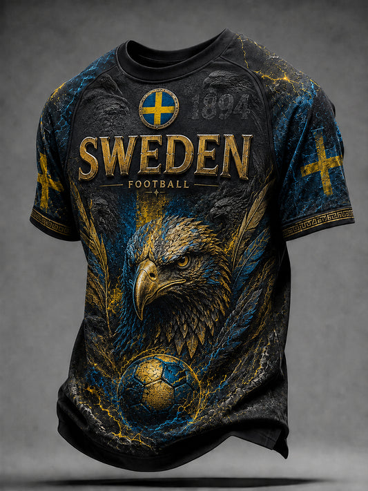 Retro svensk fotballfan-kunsttrykk avslappet genser