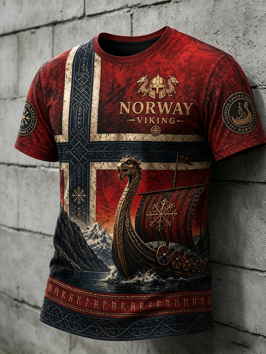 Retro-vikingelement for menn Skriv ut kort-ærme T-shirt