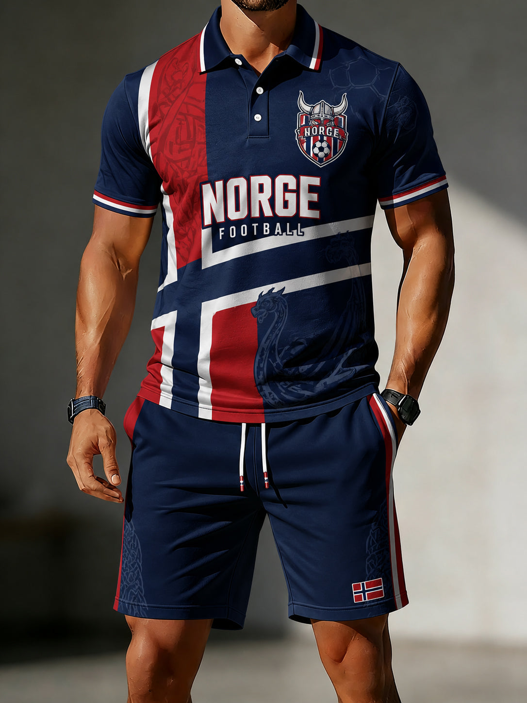 Menns Retro Viking fotballutskriving med kortærme Polo skjorte sett