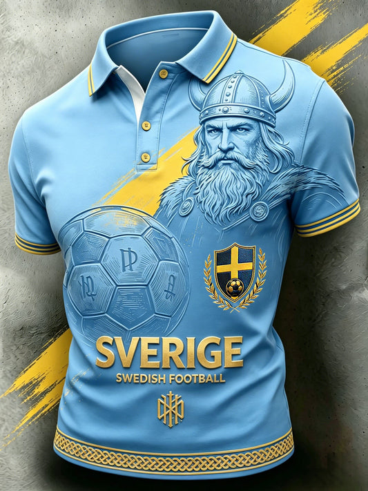 Herre retro Sverige fotballdrakt 2026 trykt avslappet piké t-skjorte