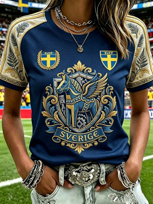 Dame Retro Sverige Fotball Elskere 2026 Trykt Uformell T-skjorte