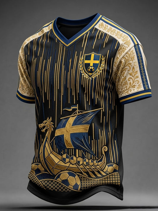 Herr retro Sverige fotball landslagsdrakt 2026 trykket avslappet t-skjorte