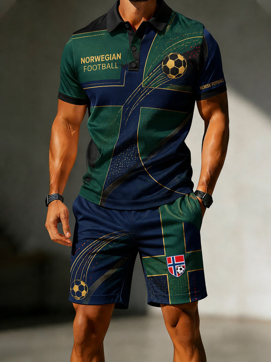 Herrefotballkamp-Norge-hurrarop-kunsttrykk polo-sett