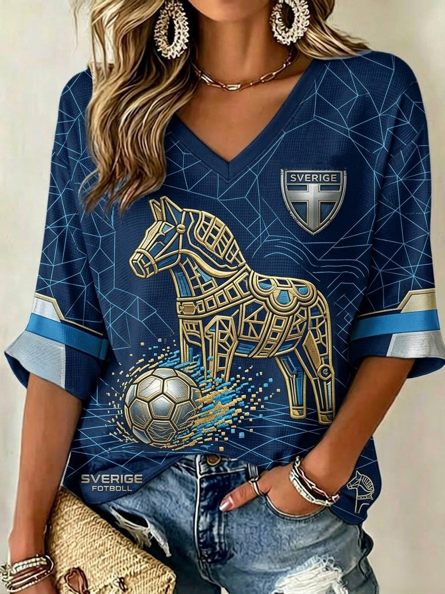 Kvinnor Retro Svensk fotbollskärl 2026 Skriv ut Casual T-shirt