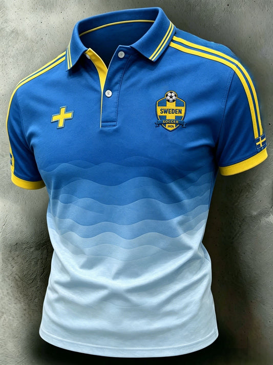 Herreskjorte i retrostil med svensk fotballmotiv 2026, til hverdagsklær
