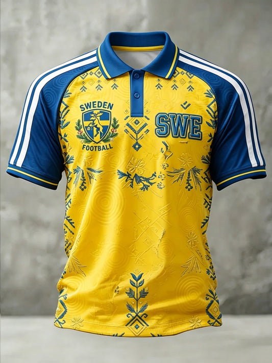 Herreskjorte i retrostil med svensk fotballmotiv 2026, til hverdagsklær