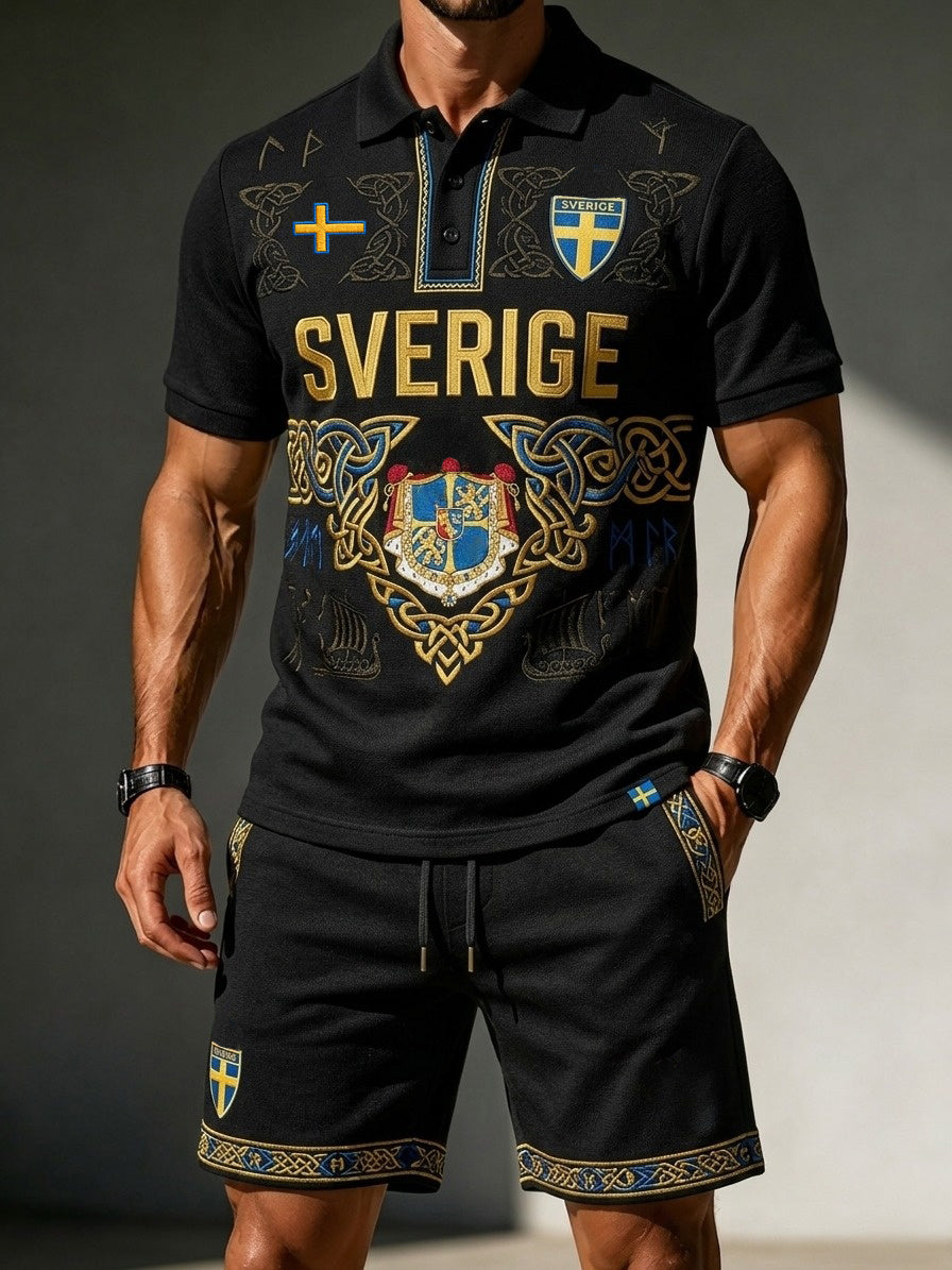 Mäns Retro Svensk fotboll älskare 2026 Skriv ut Casual Polo & Shorts Set