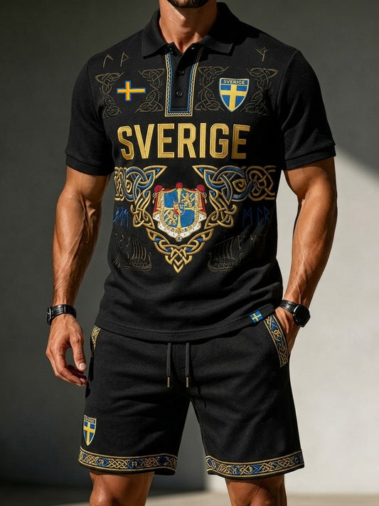 Retro svensk fotballelsker 2026 Uformelt polosett og shorts for menn