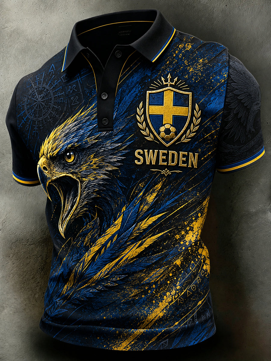 Herr Retro Svensk fotbollsfläkt konst Skriv ut Casual Polo tröja