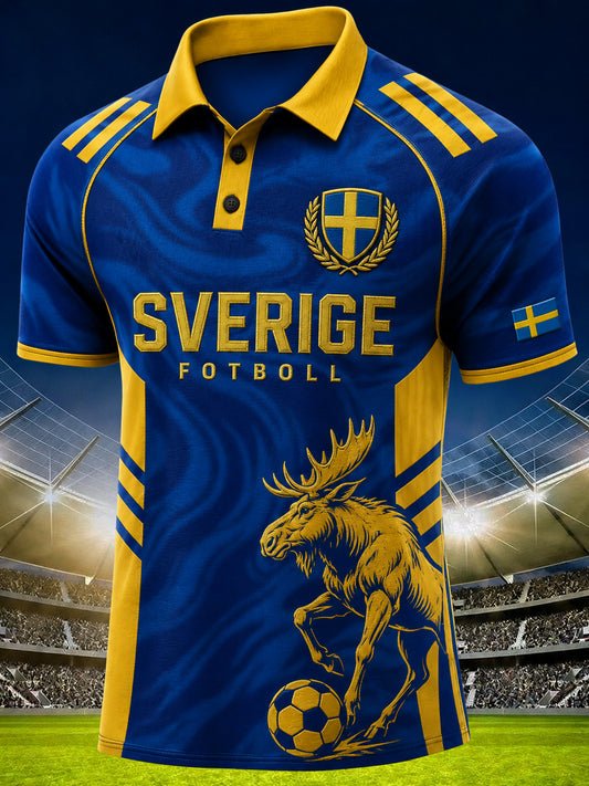 Herrepoloskjorte med korte ermer og dyremotiv med fotballtema