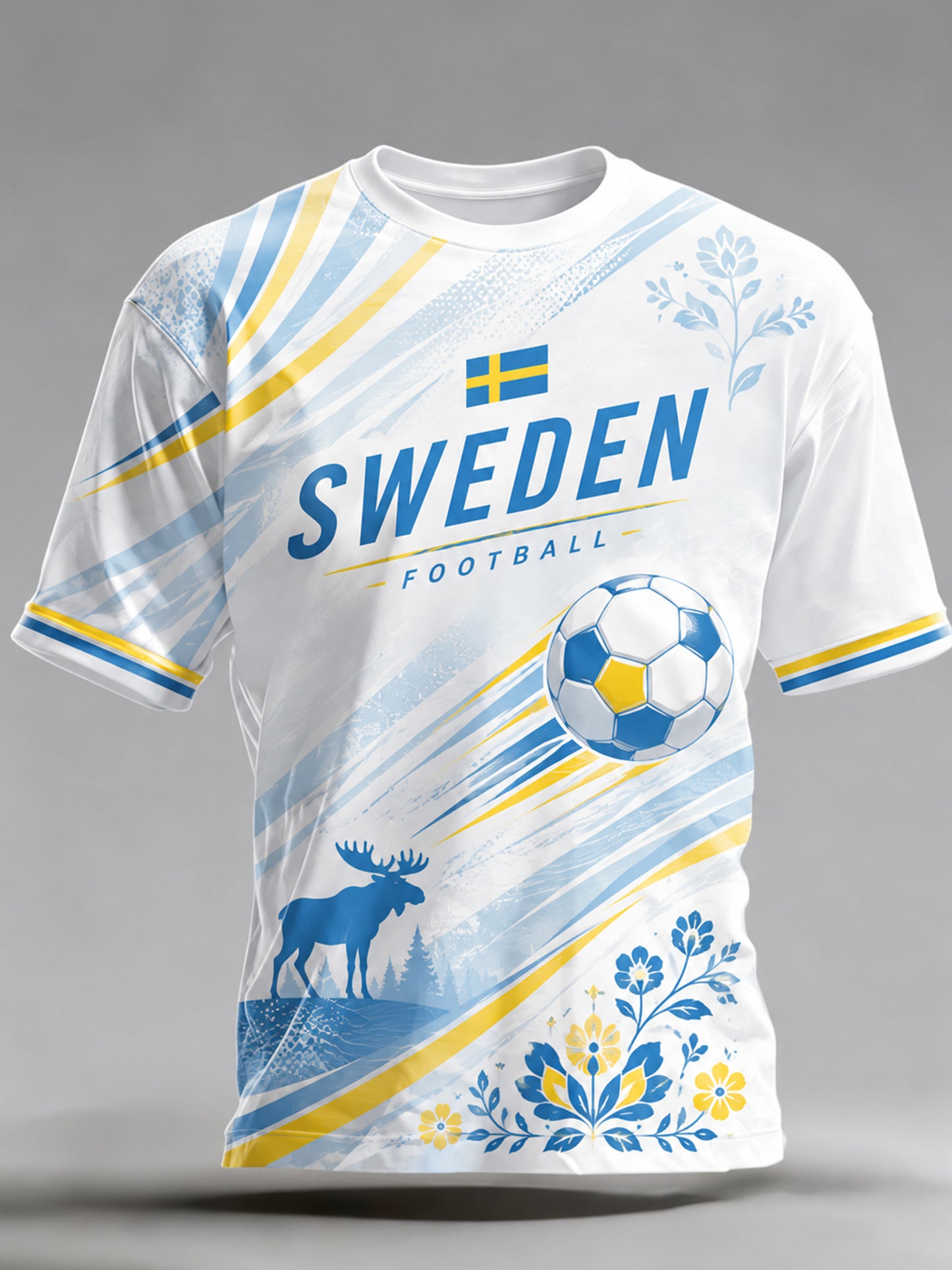 Mäns T-shirt med svensk fotbollsflagga-tema konstnärlig trykt