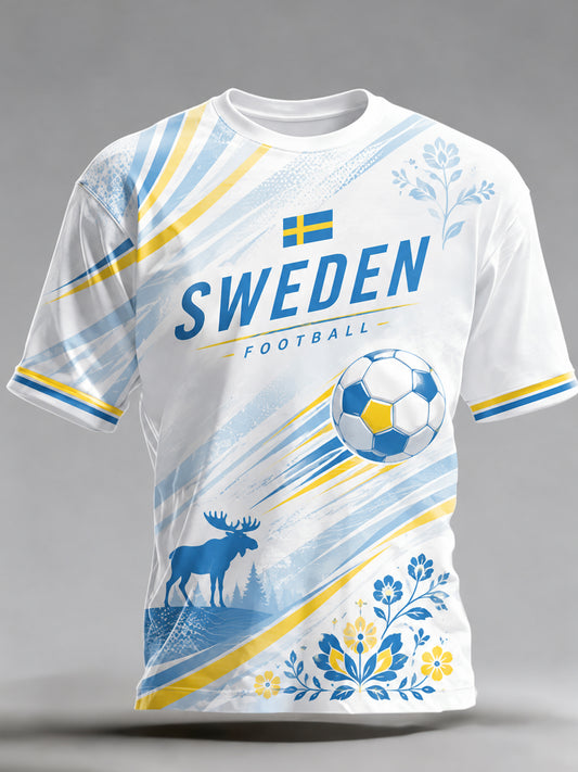 Herre T-skjorte med svensk fotballflagg-tema, kunstnerisk trykt