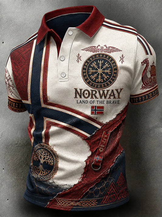 Herre retro polotrøye i nordisk stil med norsk kunsttrykk
