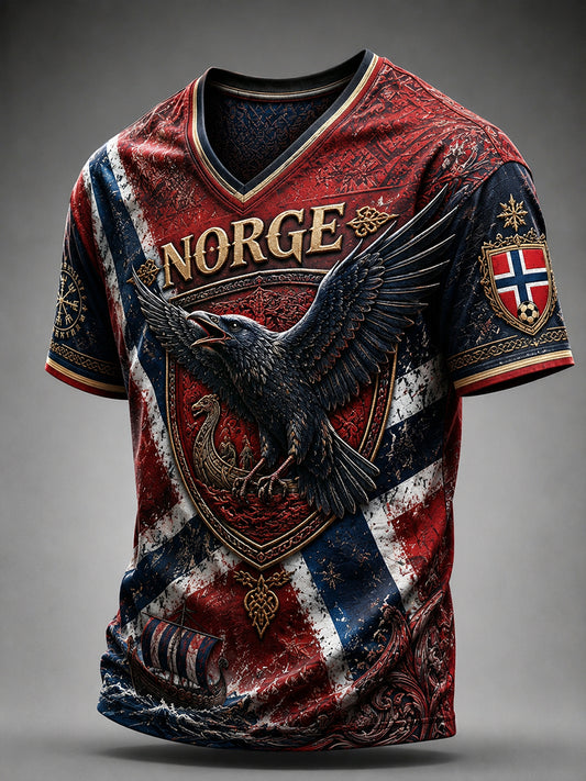 Retro T-skjorte med nordisk kunsttrykk for menn