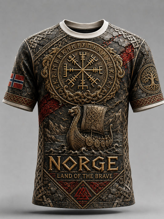 Retro T-skjorte med nordisk kunsttrykk for menn