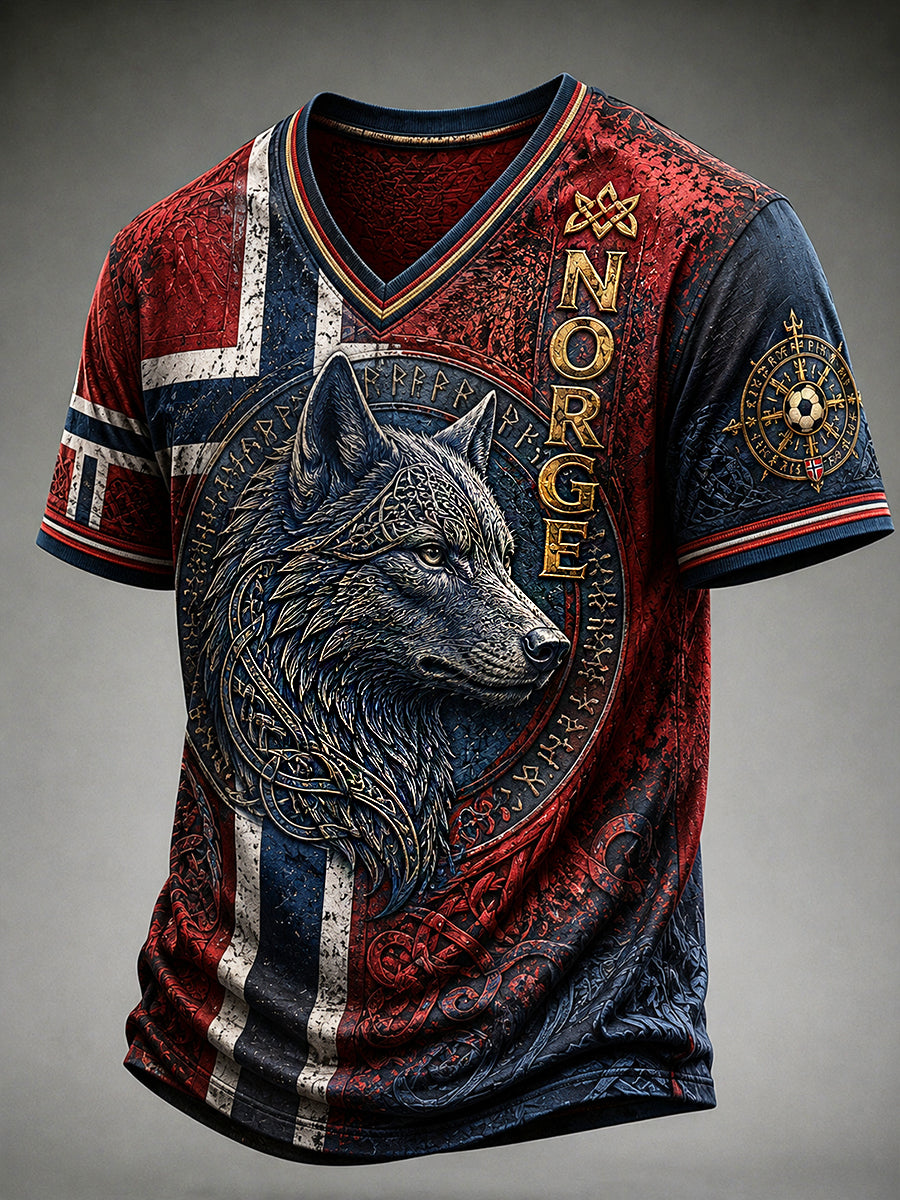 Menns retro nordisk stil norsk kunsttrykk av t-shirt