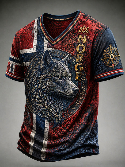 T-skjorte med nordisk retrostil og norsk kunsttrykk for menn